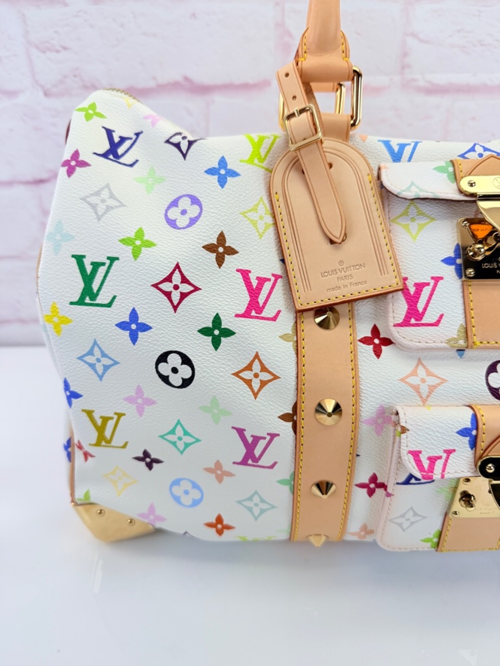 Louis Vuitton Multicolor Murakami Monogram White Canvas Keepall 2003 45 - Picture 4 of 16